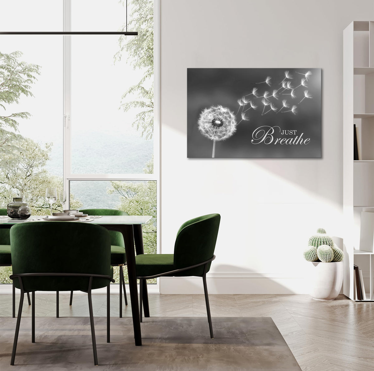 Black and White Dandelion Zen Wall Art Canvas Just Breathe Motivation Positive Picture Art Print for Spa Yoga Meditation Wall Decor Ready to Hang (24"L x 36"W / Dandelion-02)