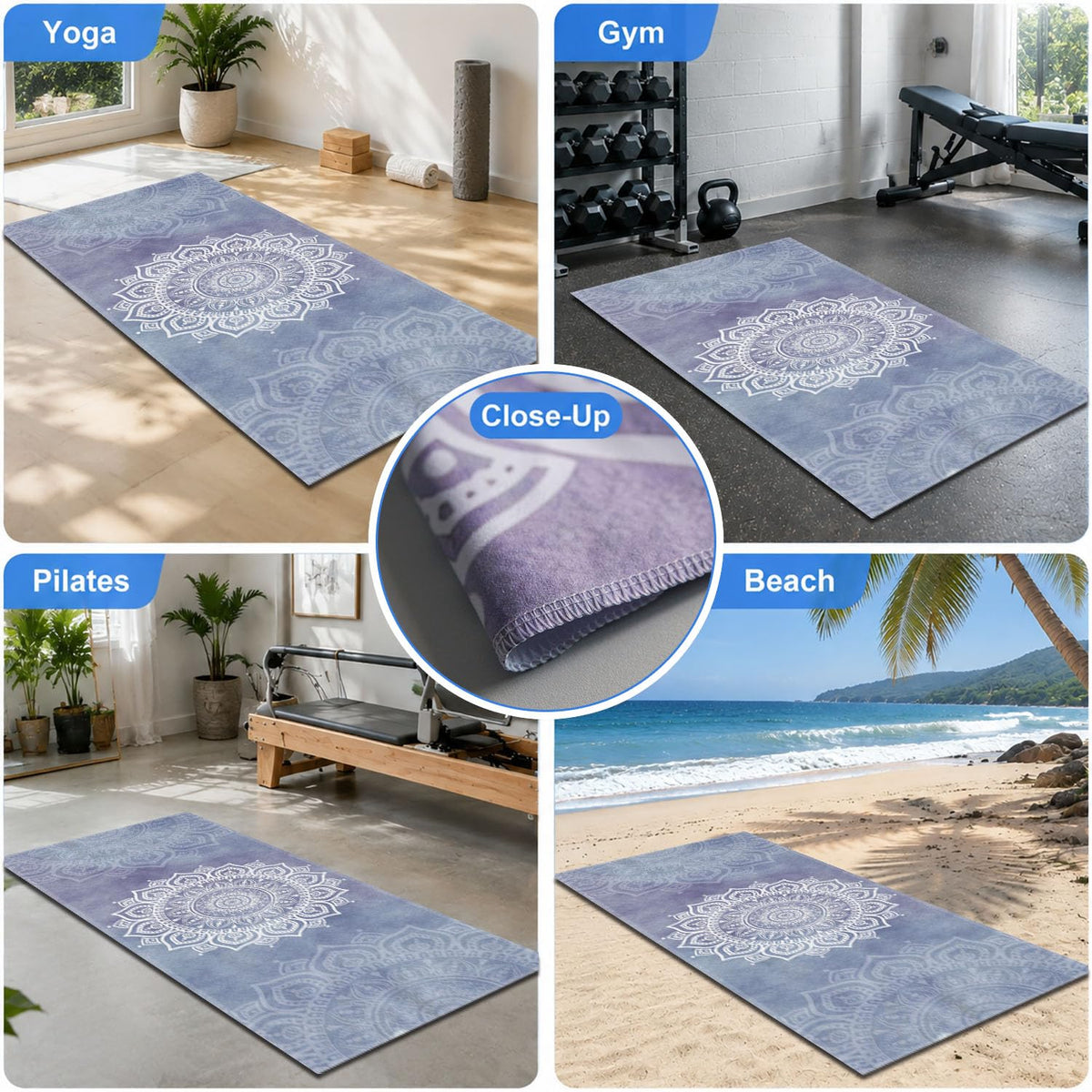 Yoga Mat Towel (Blue Flower-02 / Small)