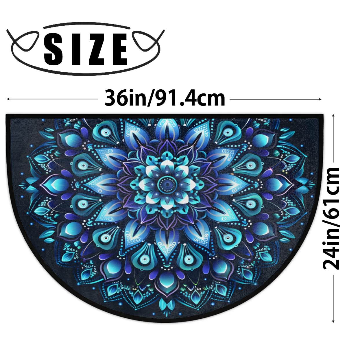 Mandala Blue Half Round Door Mat Semi Moon Rug Fireplace Carpet Area Rugs (A:a-13)