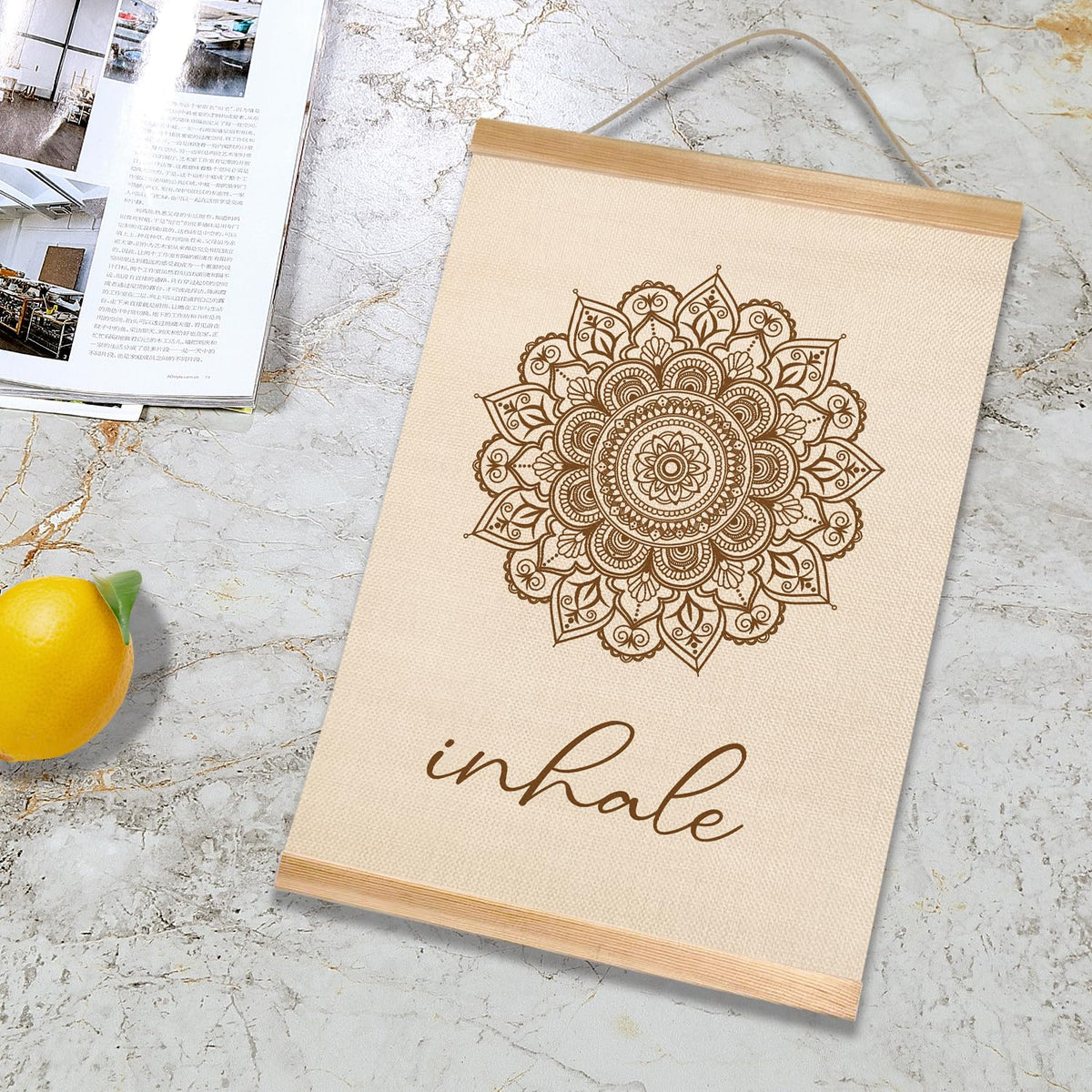 Boho Zen Wall Art Exhale&Inhale Inspirational Poster for Yoga Room Decor (Beige-2)