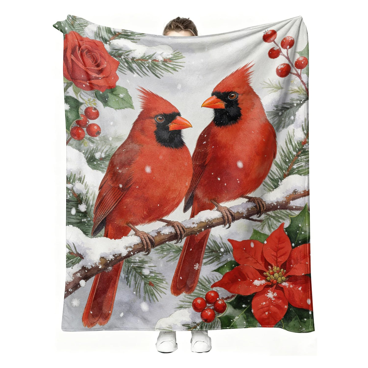 Cardinal Throw Blanket Vintage Christian Red Birds Cozy Flannel 60"X80" (Cardinals / 60"X80")