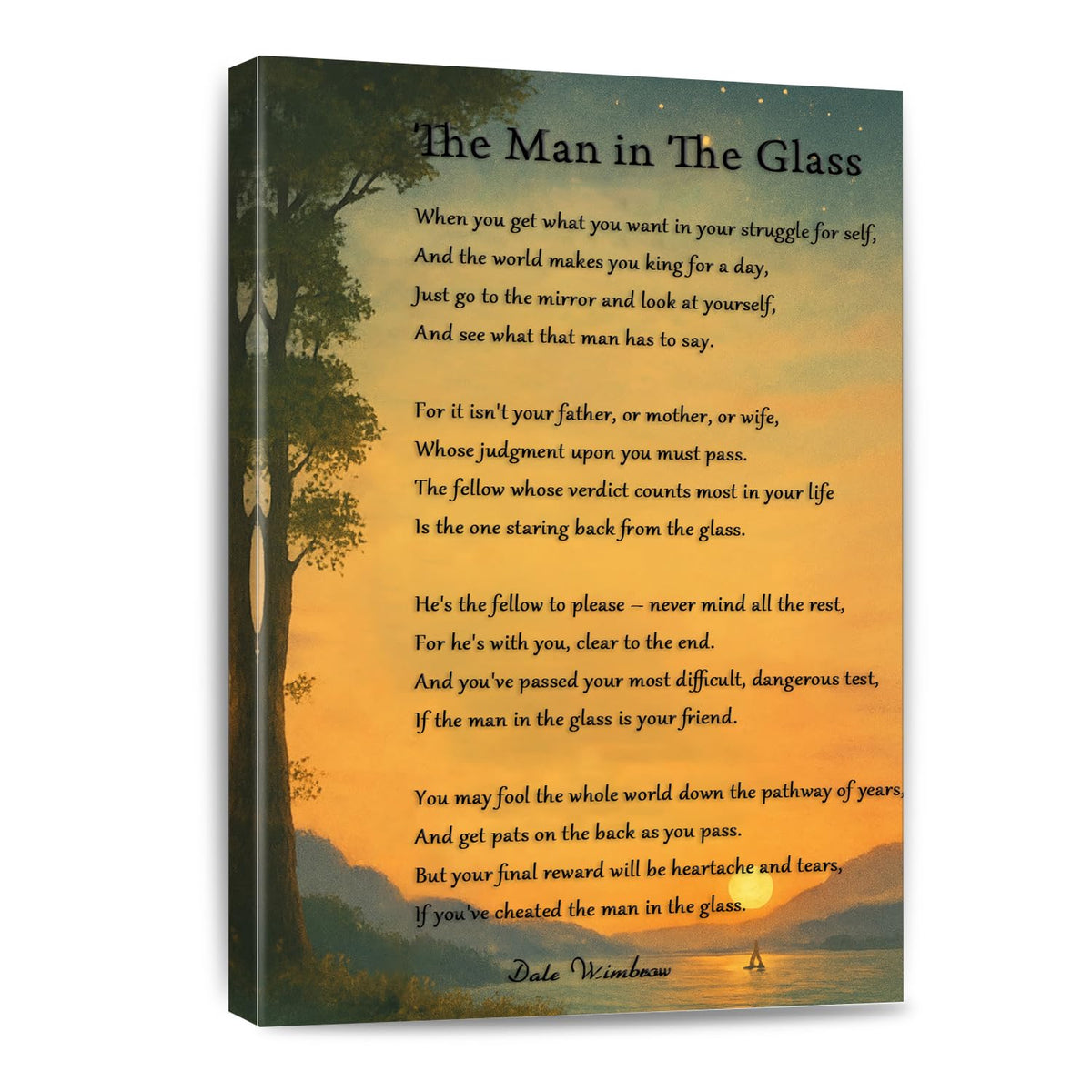 the Man in the Glass Poem Print Canvas Wall Art When You Get What You Want in Your Struggle for Self Painting Ready to Hang Ready to Hang Home Office (18"L x 12"W / White 4)