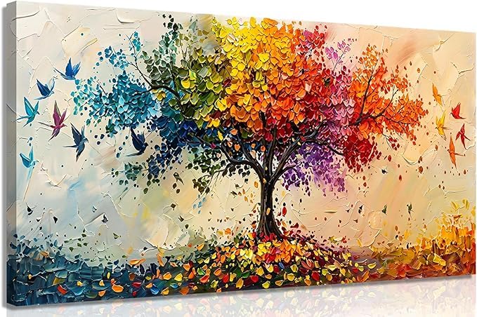 Large Colorful Tree of Life Canvas Wall Art (Colorful Tree / 32"L x 16"W)