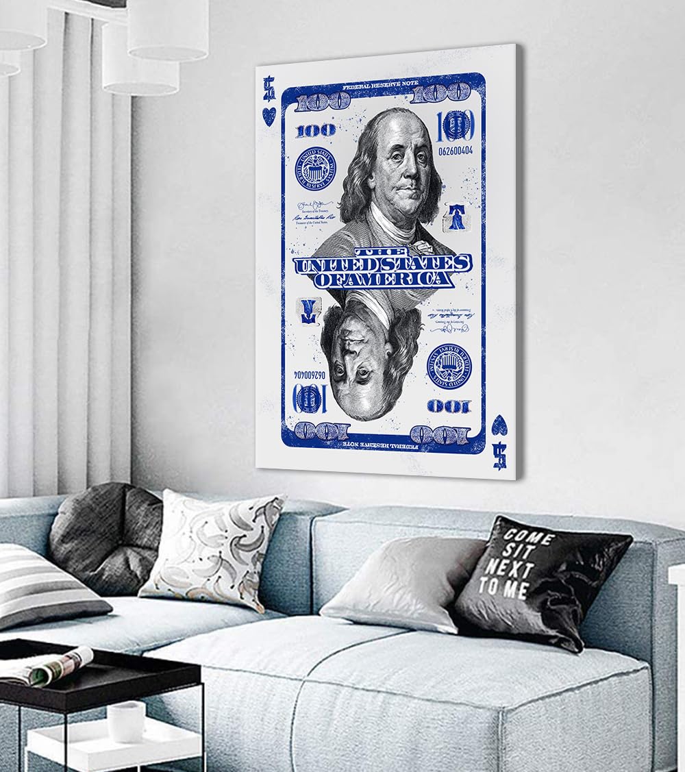 Vintage 100 Dollar Bill Canvas Painting Benjamin Franklin Retro Wall Decor (Style_16 / 44"L x 28"W)