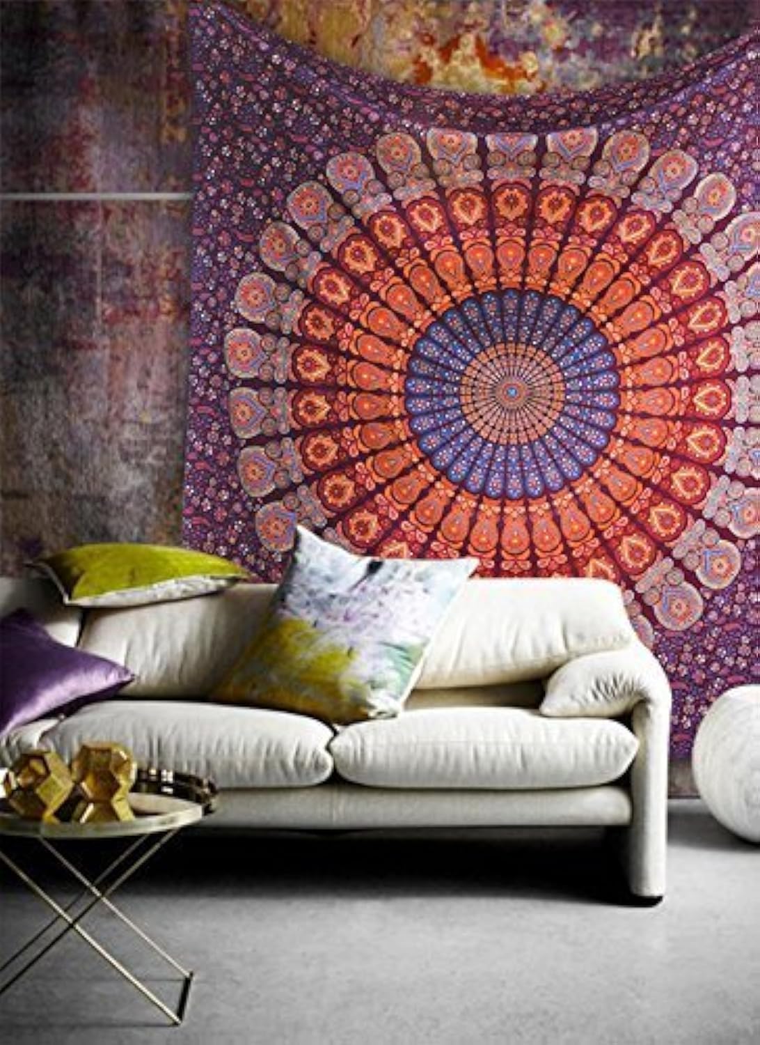 Tapestry Wall Hanging Hippie Mandala Bohemian Hippy Psychedelic Design Indian Peacock Meditation Gypsy Tapestries Bedspread 54 x 60 Inches (60"L x 54"W / Maroon)
