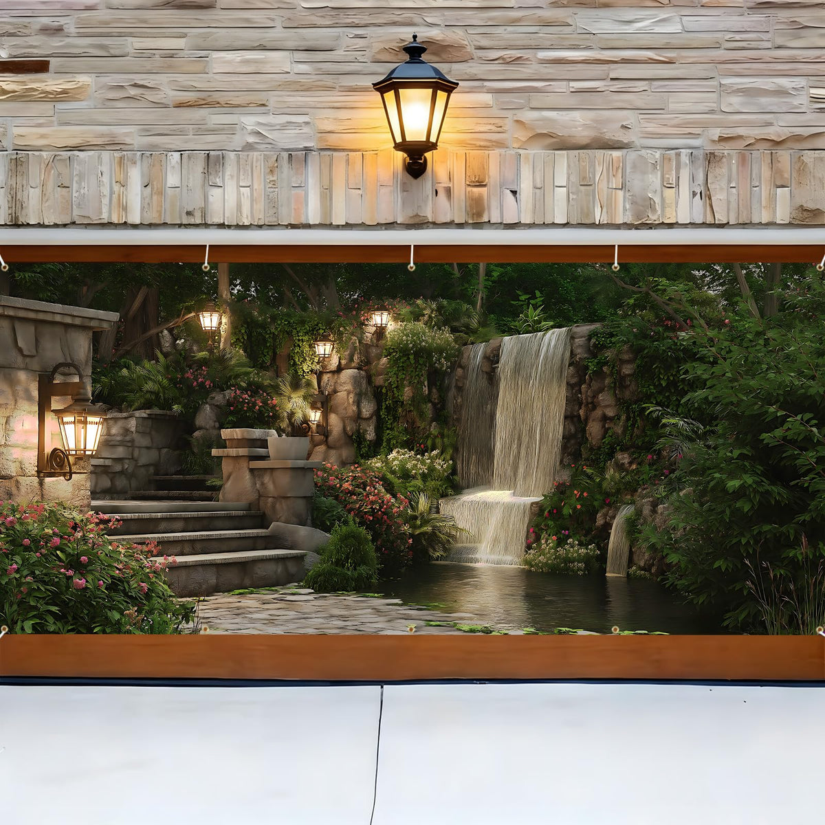 Garage Door Banner Cover (Garden Waterfall)