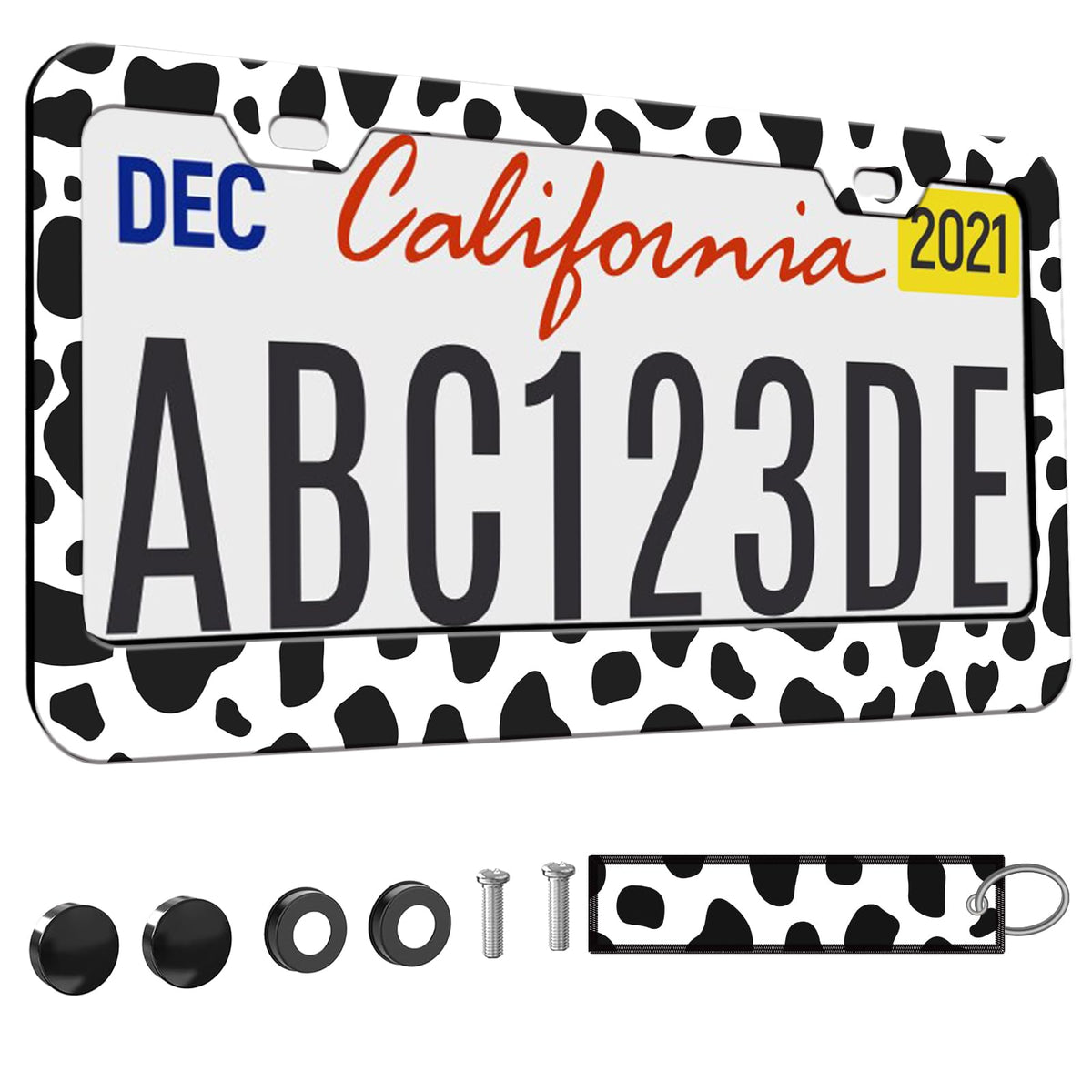 Cow Print License Plate Frame for Women 1Pc Car Tag (for animal- cow / 1 pack)