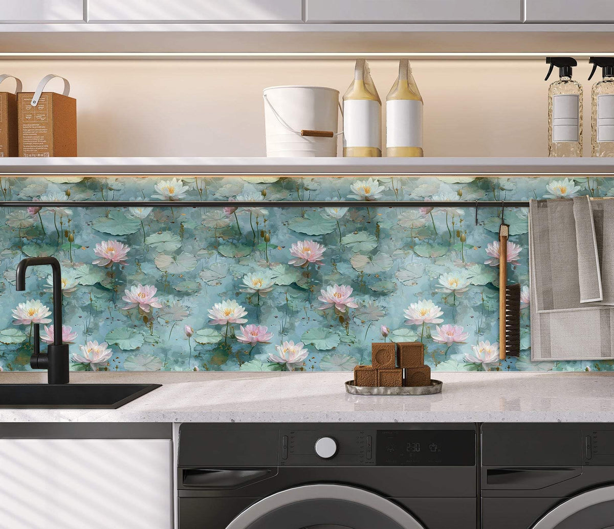 Blue Floral Lotus Peel and Stick Wallpaper (17.7" x 118")
