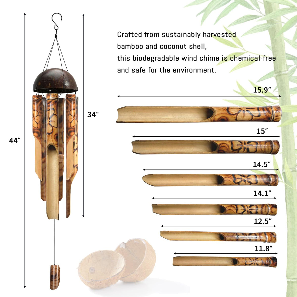 Bamboo Wind Chimes for Outside (44 Inch)