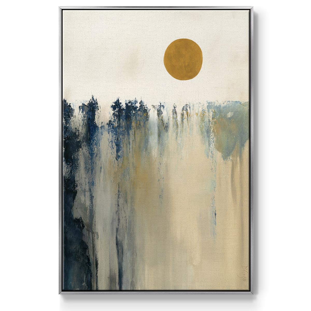 Abstract Home Decor Silver Floating Frame Artwork Prints Contemporary Boho Sun Canvas Paintings for Office Kitchen Living Room (41"L x 27"W / Equilibrium)