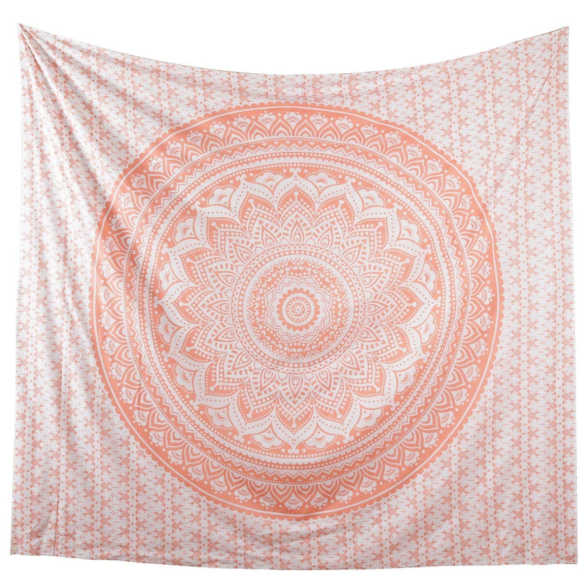 Tapestry Wall Hanging Hippie Ombre Mandala Bohemian Hippy Intricate Indian Tapestries Bedspread 84 x 90 Inches (90.6"L x 84.7"W / Coral / Peach)