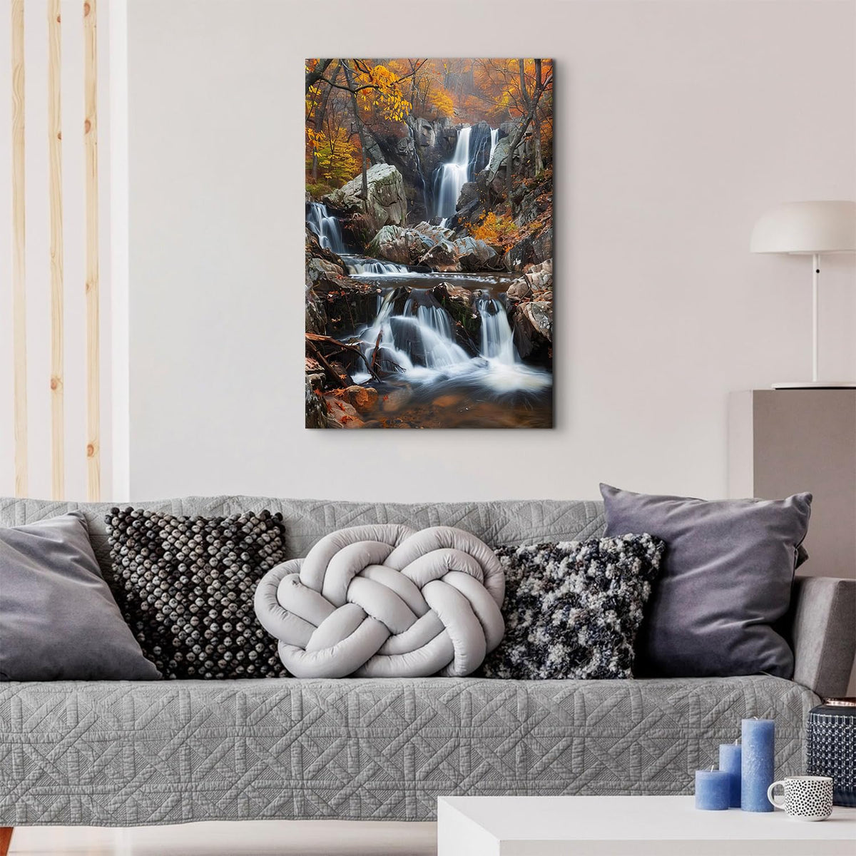 Nature Waterfall Wall Art Mountain Pictures Wall Decor National Park Posters Orange Forest Trees Pictures Autumn Stream River Canvas Painting Artwork for Bathroom Living Room Home Decoration 16x24" (24"L x 16"W / Fall Waterfall01)