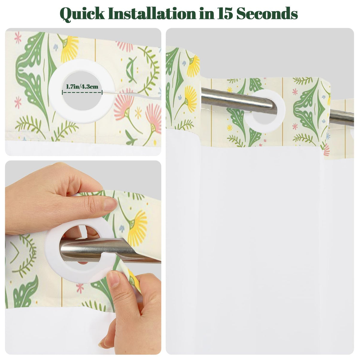 Cottage Core Shower Curtain with Snap in Liner (Delicate Floral)