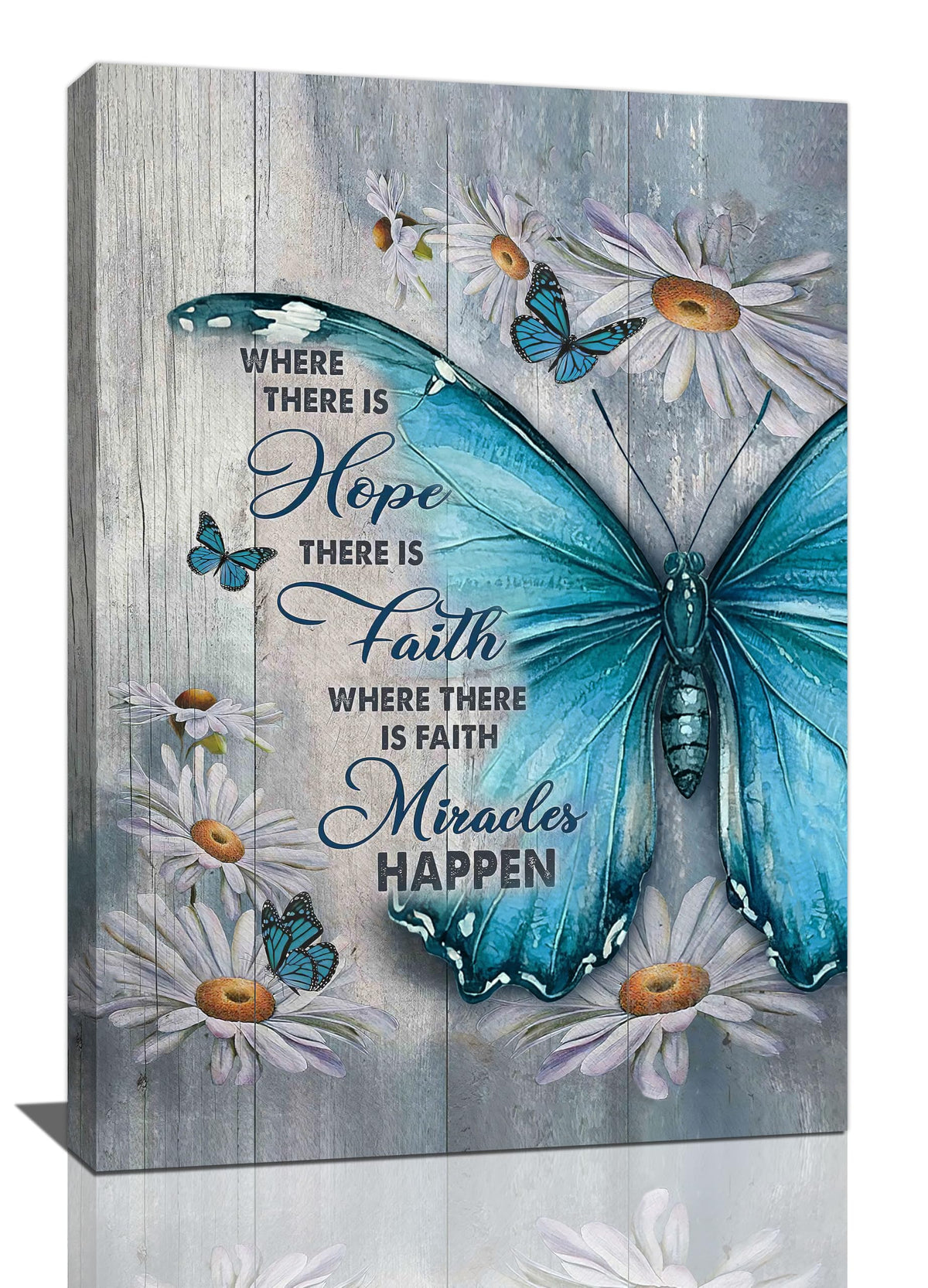 Farmhouse Butterfly Daisy Canvas Wall Art Rustic Teal Butterfly Pictures Wall Decor Inspirational Hope Faith Quotes Prints Painting Framed Artwork for Bathroom Bedroom Living Room Office 16"x24" (24"L x 16"W / Daisy Butterfly)