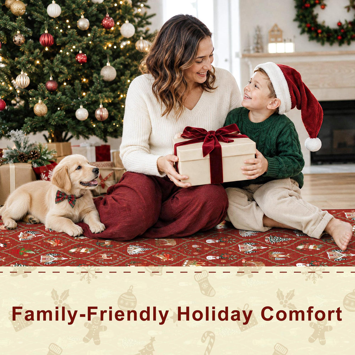 Washable 3x5 Christmas Area Rug (Burgundy Red / 3' x 5' (Rectangular))