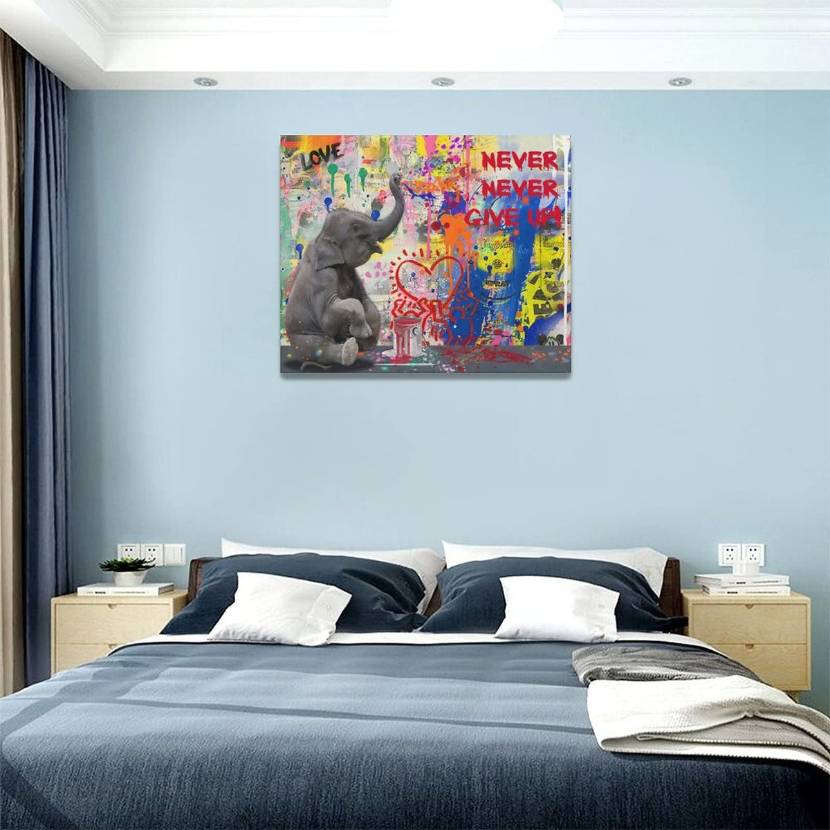 Banksy Canvas Wall Art Funny Elephant Pictures Wall Decor Graffiti Poster Prints Banksy Street Pop Painting Modern Artwork Home Decoration for Bathroom Bedroom Living Room 20"x16" (elephant graffiti / 20"L x 16"W)