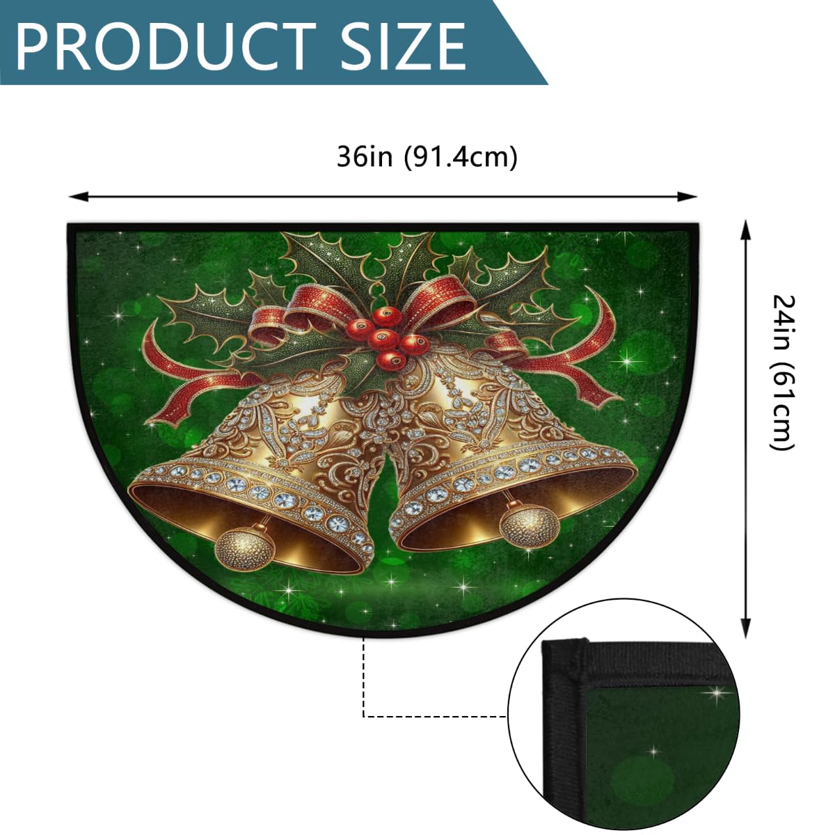 Christmas Bell Half Round Door Mat Indoor Entrance Semi Circle Area Rugs (Z Green Christmas Bell)