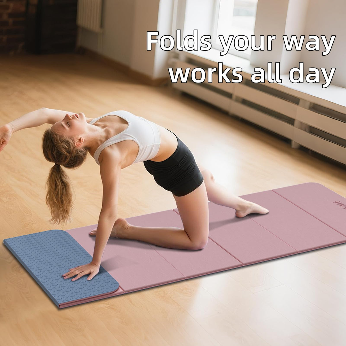 Foldable Yoga Mat (Dusty Pink + Silver Blue)