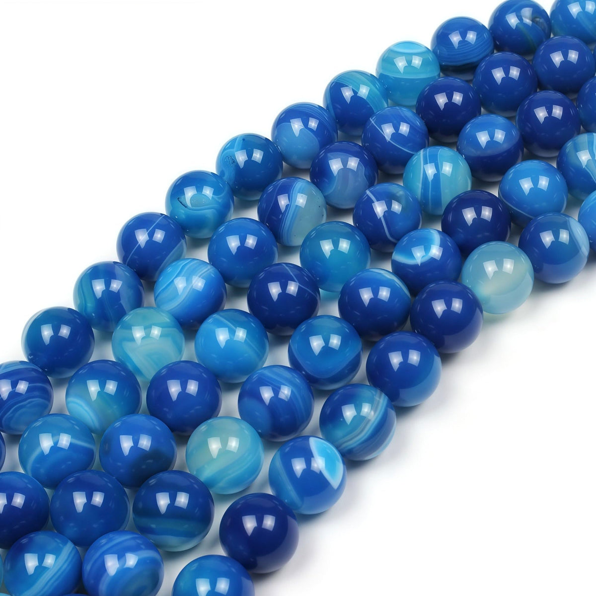 Natural Stone Beads Blue Striped Agate Round Loose Beads for Jewelry Making DIY Bracelet Necklace (Blue Striped Agate / 6mm)