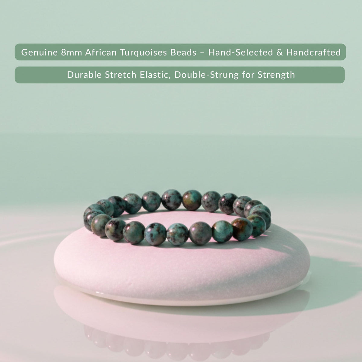 African Turquoise Bracelet 8mm Beaded Bracelet (African Turquoise / Medium)