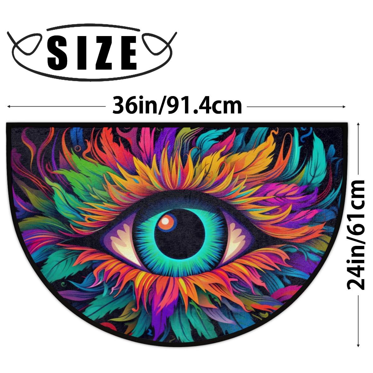 Colorful Eyes Abstract Print Half Round Door Mat Outdoor Entrance Large 24"x36" Half Circle Welcome Entrance Way Mat Semi Circular Front Door Mats Area Rug for Garage (H 02)
