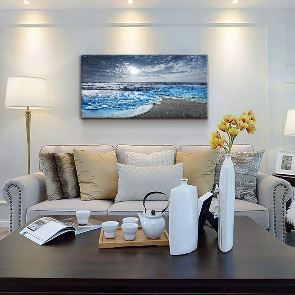 Beach Wall Decorations for Living Room Framed Canvas Wall Art Bedroom Beach Prints Posters Blue Ocean Room Decor Pictures Sea Artwork Painting Office Wall Décor Kitchen accessories 20x40 (beach blue / 40"L x 20"W)