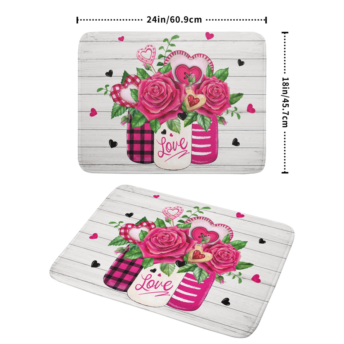 Valentine's Day Rose Flower Dish Drying Mat for Kitchen Counter (Rose Flower / 18" x 24")