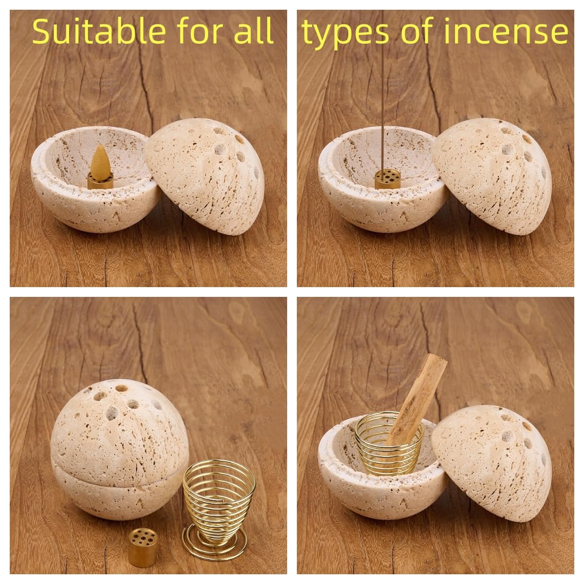 Handmade Travertine Stone Incense Resin Burner Holder (Light Beige)