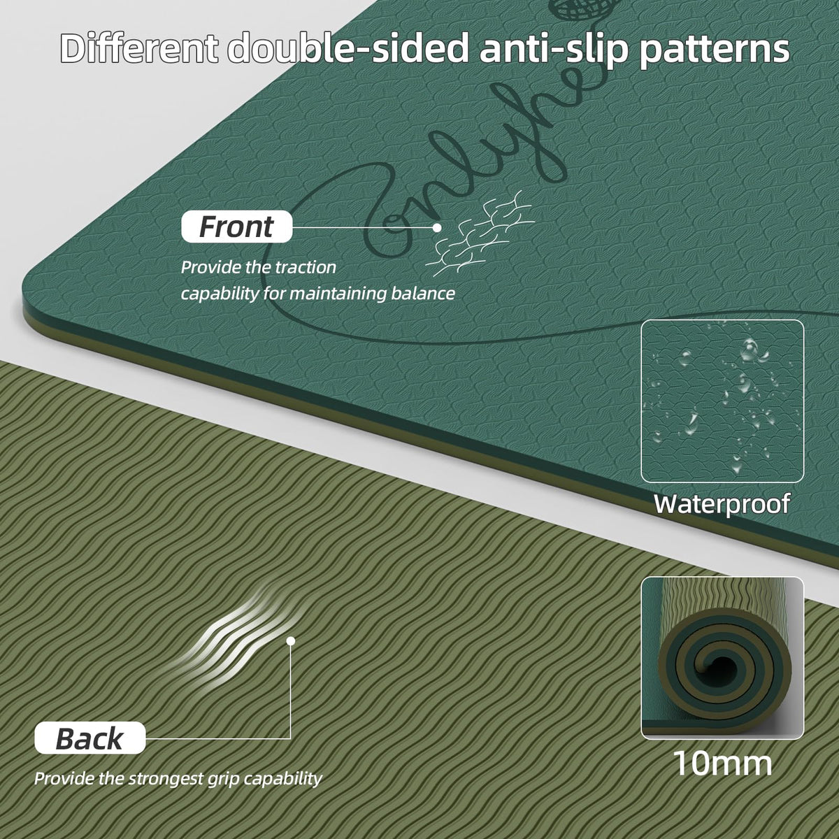 Extra Large Yoga Mat 10mm Thick (Deep green + Turquoise green)