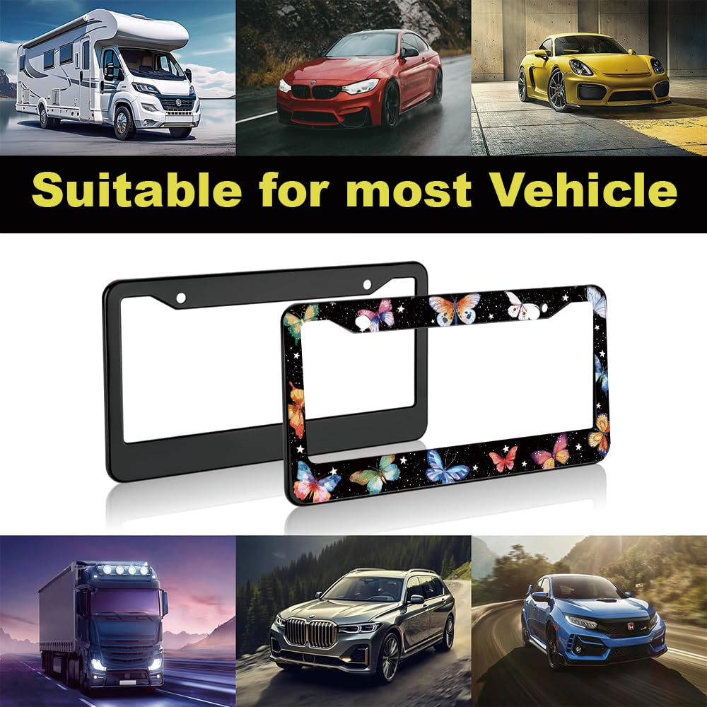 Colorful Butterflies License Plate Frame for Women 2Pc Car Tag (for Butterfly-Colorful)