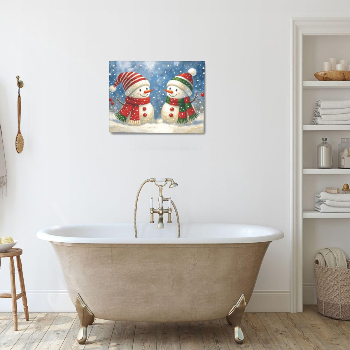 Christmas Snowman Wall Art Winter Holidays Canvas Wall Decor Pictures Paintings Prints Artwork Framed Decorations For Bathroom Bedroom Living Room Office Gifts 16" x 12" (Snowman / 16"L x 12"W)