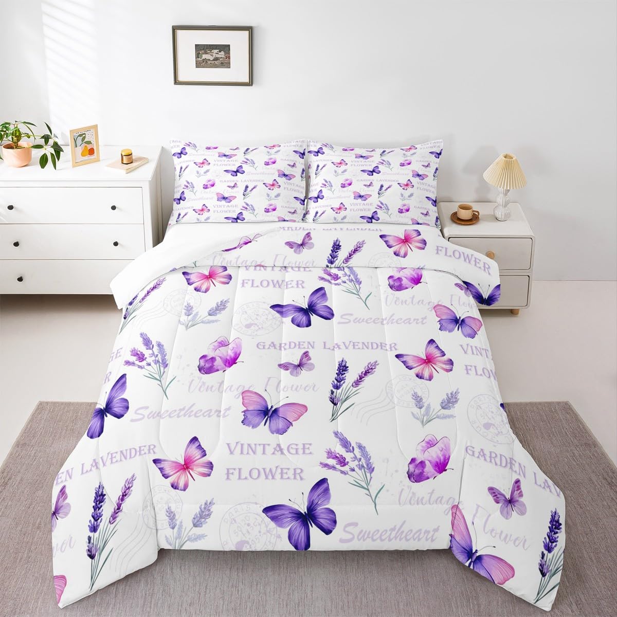 Girls Butterfly Comforter Set Full Size Bedding Set (Multi 820 / Full)