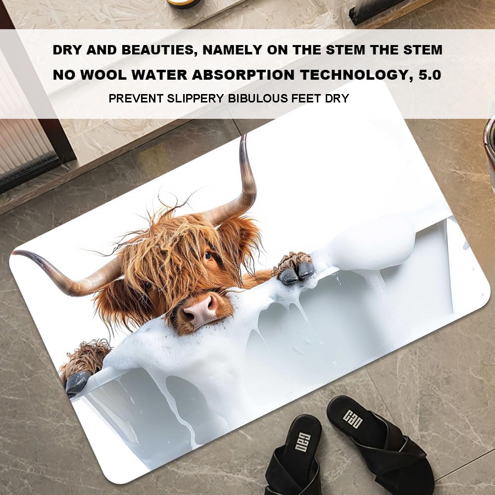Bath Mat Bathroom Rug (Bath, Highland Cattle- / 17 x 27.5 inches)