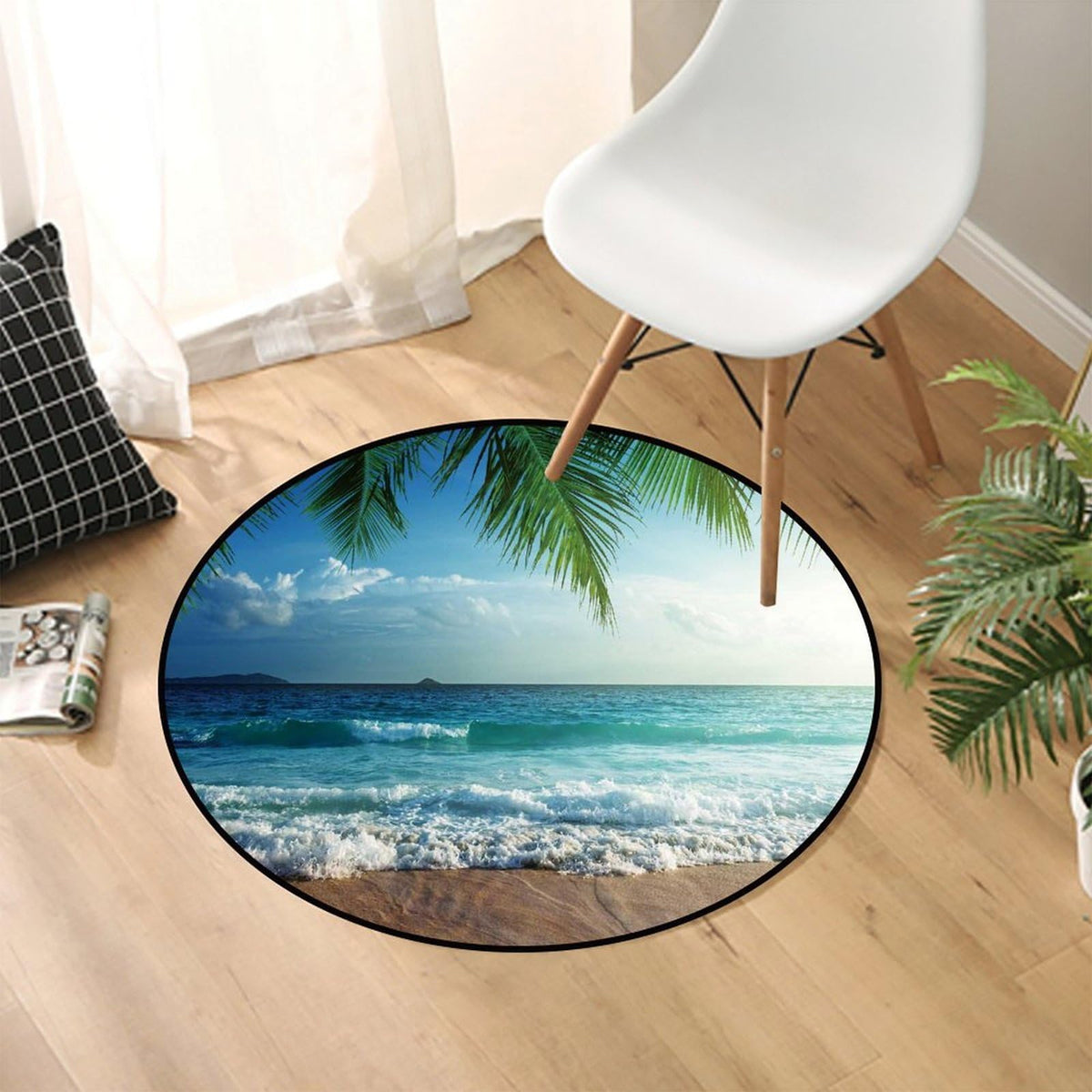 Round Area Rugs 3 FT Washable Non Slip Circle Rug (Beach Palms / 3' (Round))