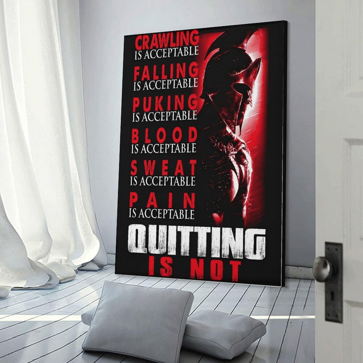 Spartan Quitting Is Not Motivational Gym Fitness Warrior Helmet Canvas Printing Wall Art Prints Wall Decor Posters Red Black Stoic Home Gym Bedroom Office Training Inspiration 16x24inch (style-19 / 16x24inch(40x60cm) Frame)
