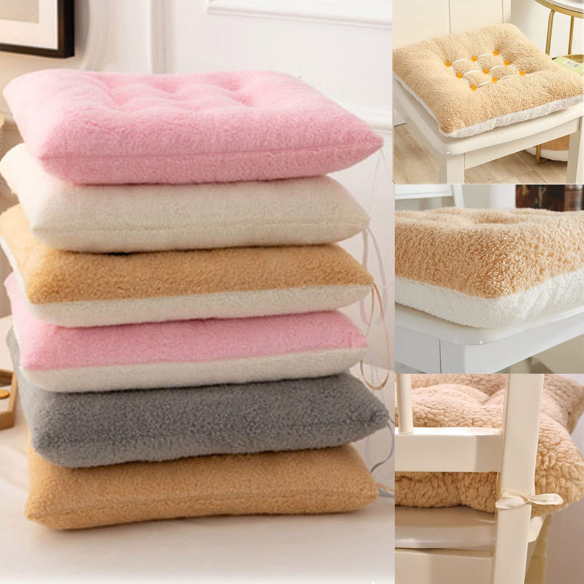 Comfortable Square and Round Artificial Lambswool Chair Pads (17 inch(45cm) / Square-off-white)