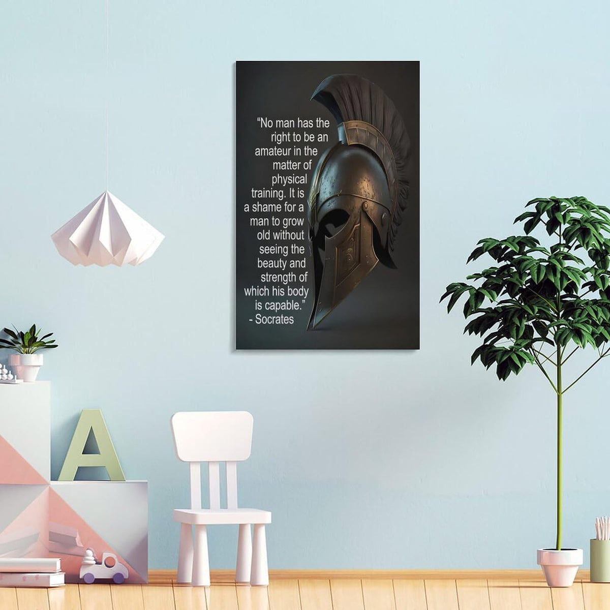 Socrates Physical Training Quote Spartan Helmet Canvas Printing Wall Art Prints Wall Decor Posters Motivational Gym Philosophy Modern Minimalist Living Room Bedroom Office 12x18inch (style-25 / 12x18inch(30x45cm) Frame)