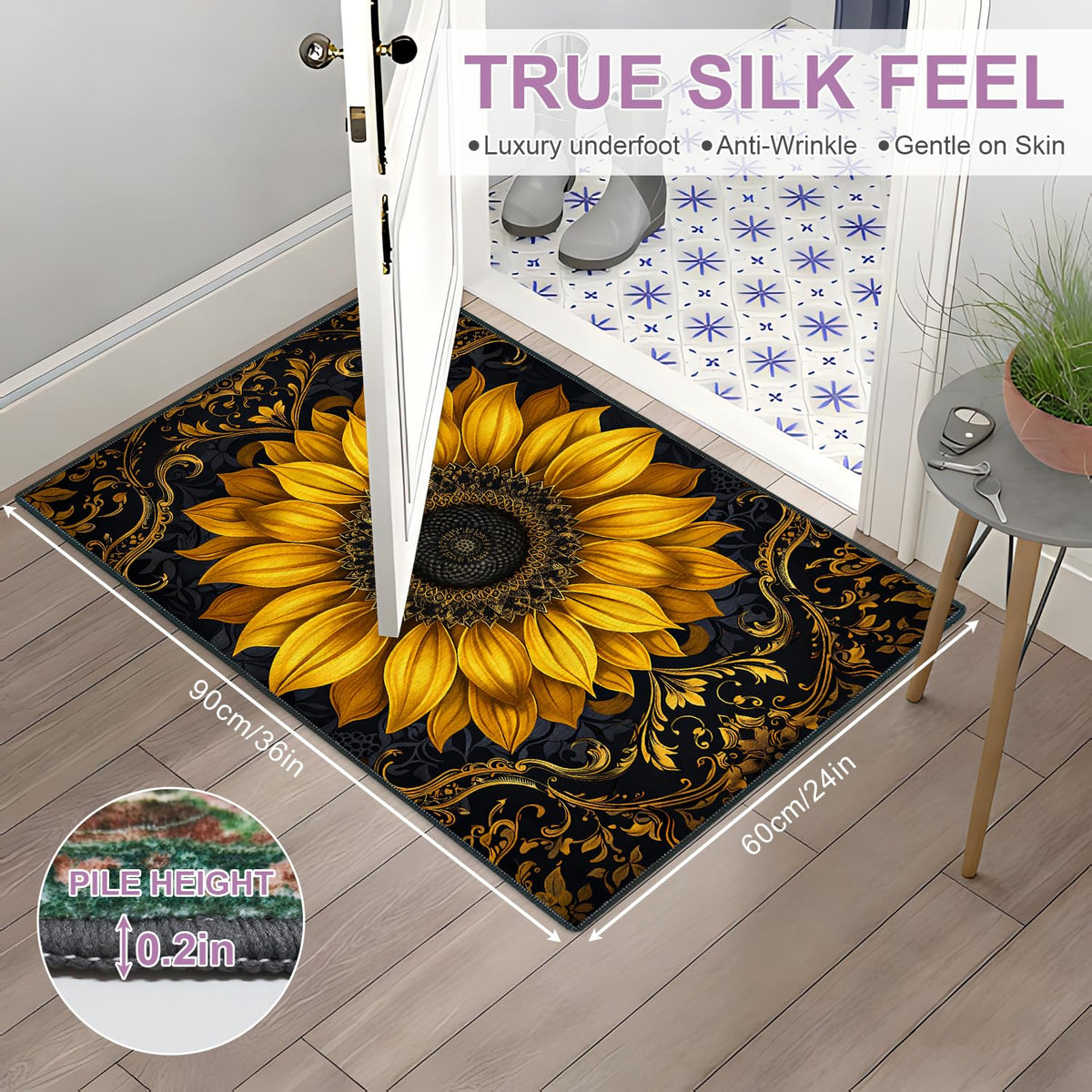 Luxury Golden Sunflower 2x3 Entryway Rug (19 / 2' x 3' (Rectangular))