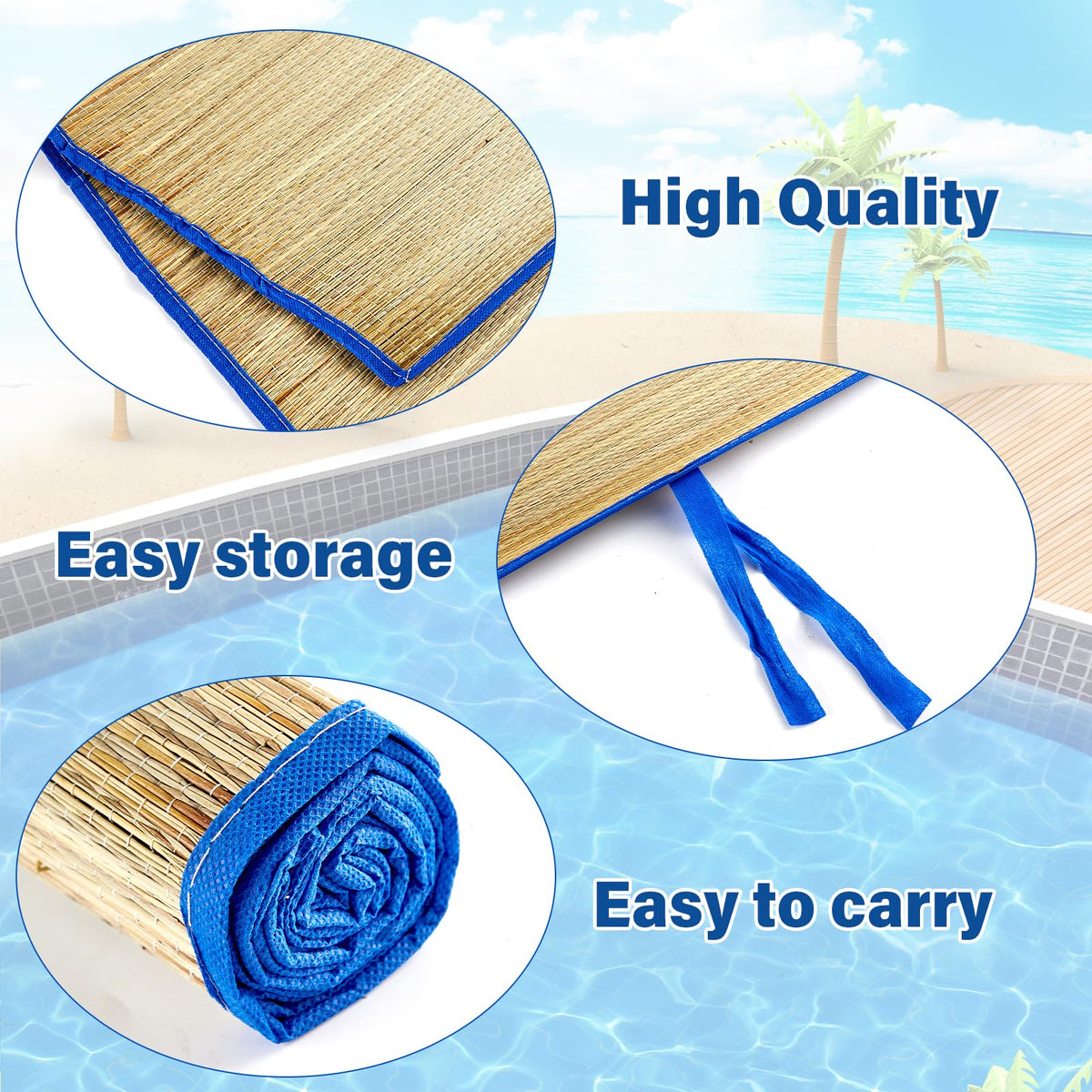 6 Packs Straw Beach Mat Non Slip Straw Foldable Lightweight Multi