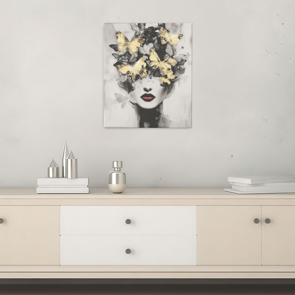Gold Butterfly Woman Wall Art Black and White Female Wall Decor Modern Grey Aesthetic Canvas Pictures Paintings Prints Artwork Framed Decorations For Beauty Salon Spa Bathroom Bedroom Living Room Office Gifts 20" x 24" (Woman Flower / 24"L x 20"W)
