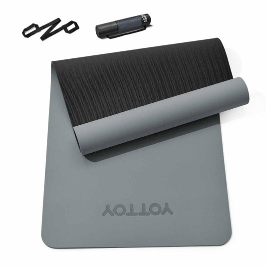 Yoga Mat,Non-Slip TPE Exercise Mat(1/4 Inch) for Pilates, Fitness & Barefoot Workouts, Home Gym Studio with Strap & Bag (Grey, 31 * 0.24 Inches) (Grey / 31 x 0.24 Inches)