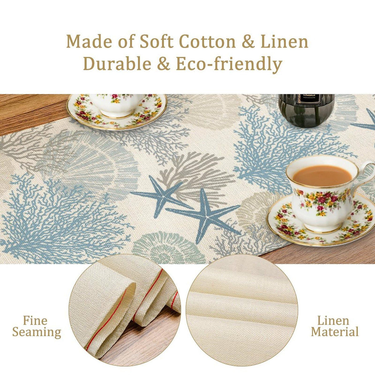 Coastal Beach Tablecloth (13x90inch / Ocean 12)