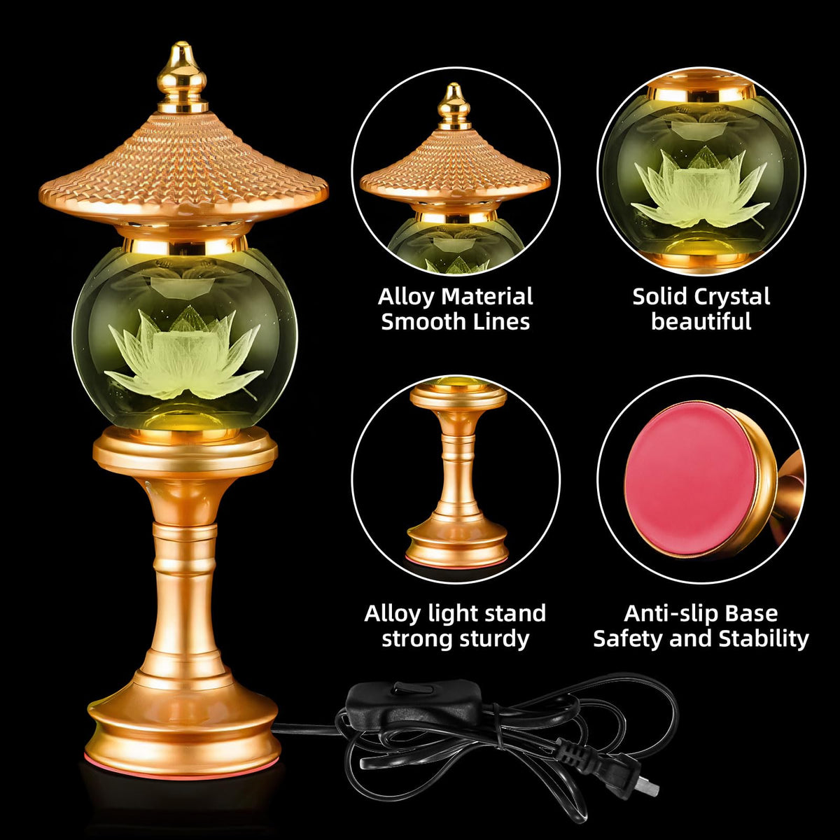 Lotus Lamp 7 Color Crystal Buddha Light Altar Yoga Spiritual Gift (Z2-1-10inch)