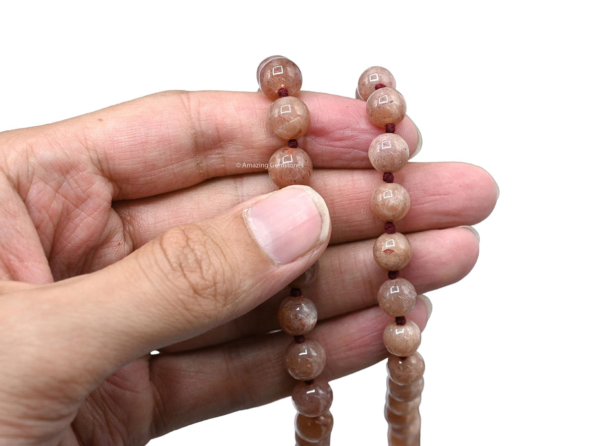 Sunstone Buddhist Prayer Beads Japa Mala with 108 Meditation Beads (Hand Knotted / Sunstone)