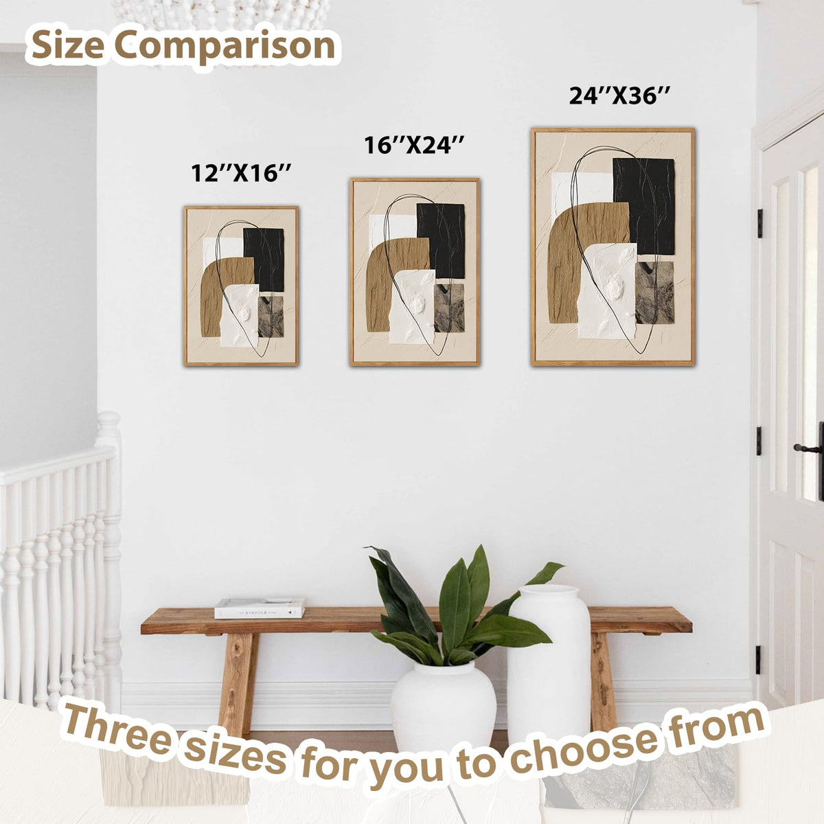Neutral Abstract Framed Wall Art For Living Room (Geometric)