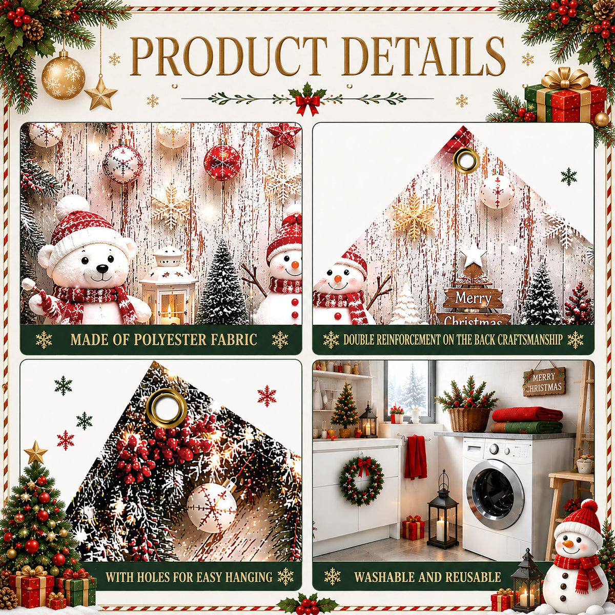 Christmas Garage Door Cover Bear & Snowman Party Backdrop 6x13FT (Christmas Background)