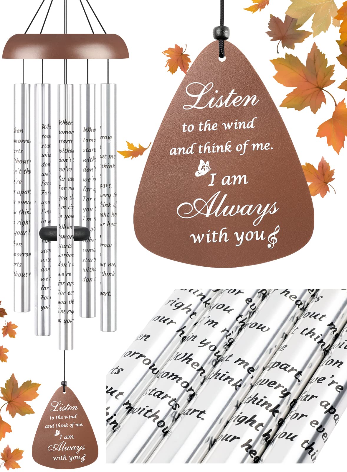 36'' Sympathy Wind Chimes Memorial Gift for Loss of Loved One Brown (36 inches)