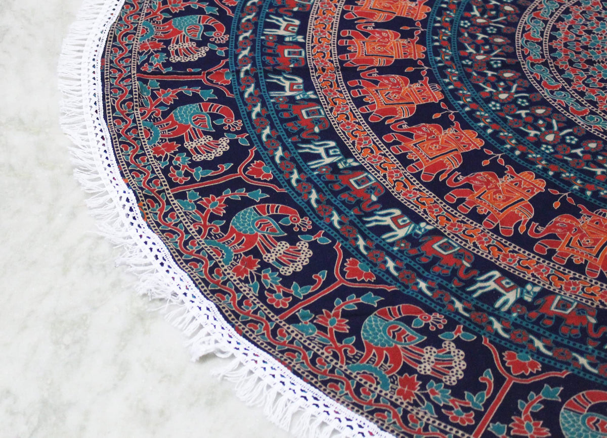 Round Beach Tapestry Turquoise Mandala Throw (3'6" (Round) / Brown)