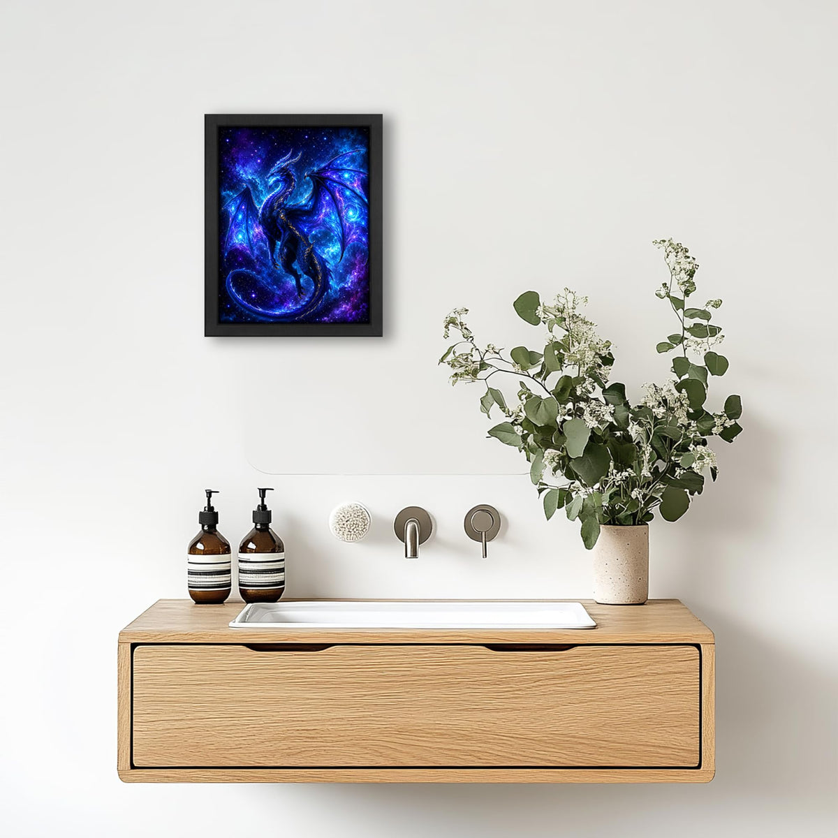 Galaxy Dragon Decor Wall Art (Wall Art Framed 52 / 16"L x 12"W)