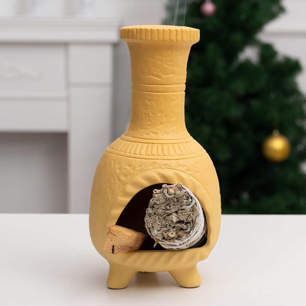 Ceramic Mini Chiminea Palo Santo Burner (Mexican Palo Santo Holde-yellow)